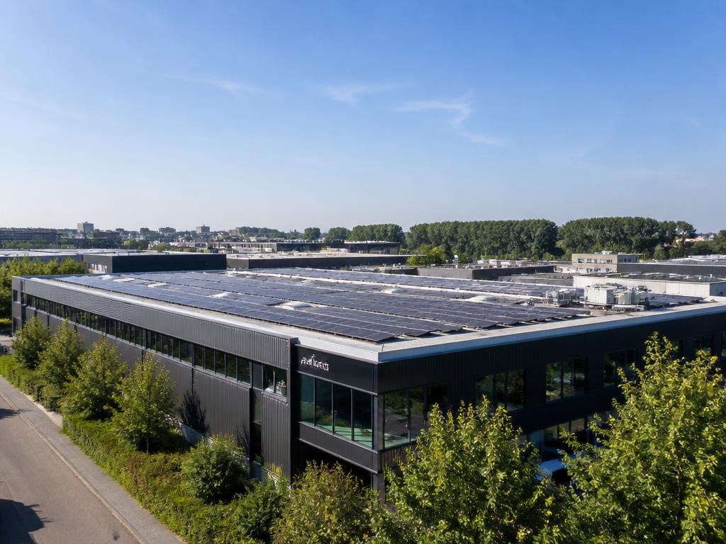 Zonnepanelen op het dak van een bedrijfspand