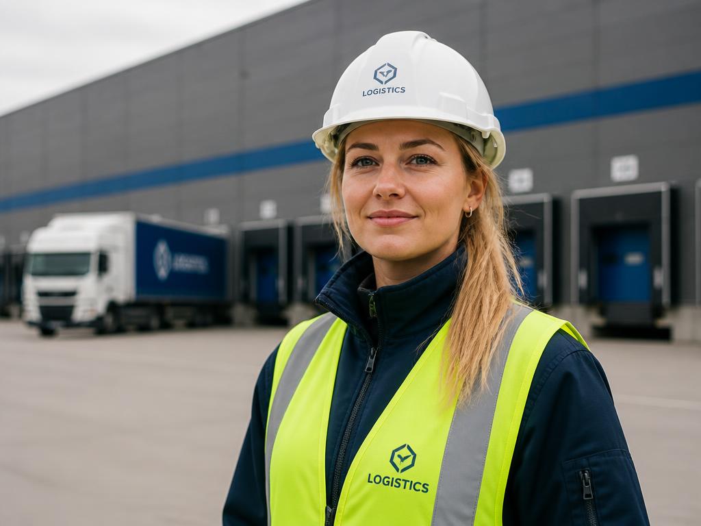 Medewerker met helm op een bedrijventerrein
